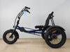 Side profile of navy Trident semi-recumbent electric tricycle