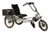 Front view of silver coloured Trident semi-recumbent electric tricycle