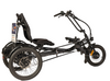 Side profile black Trident semi-recumbent electric tricycle