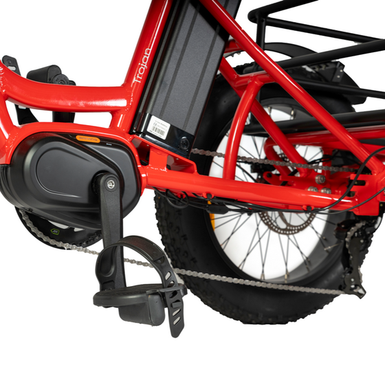 Foot pedal on red Electric Tricycle