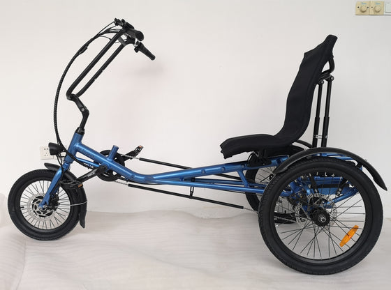 Blue Trident semi-recumbent electric tricycle