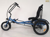 Side view of the blue coloured Trident semi-recumbent electric tricycle