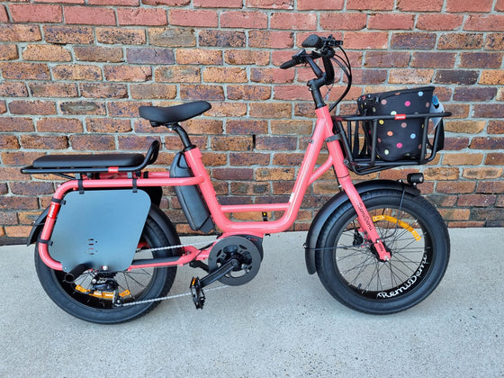 Coral Pink Benno RemiDemi electric short-tail cargo bike