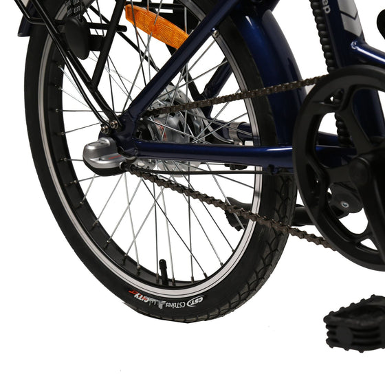 Pedals and wheel of a BF ezi-Fold 20" Electric Bike