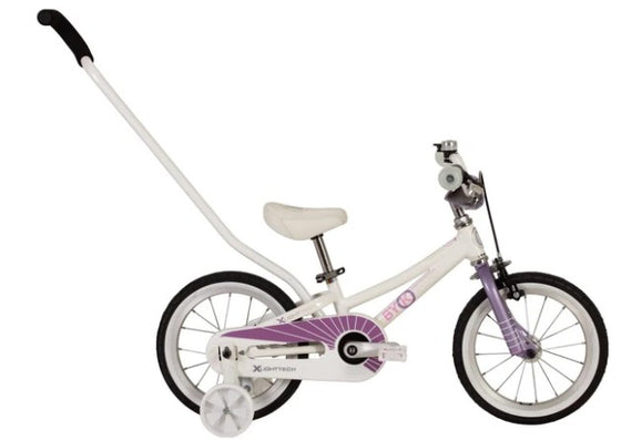 White with purple BYK Kids E-250 14" Single Speed Bike