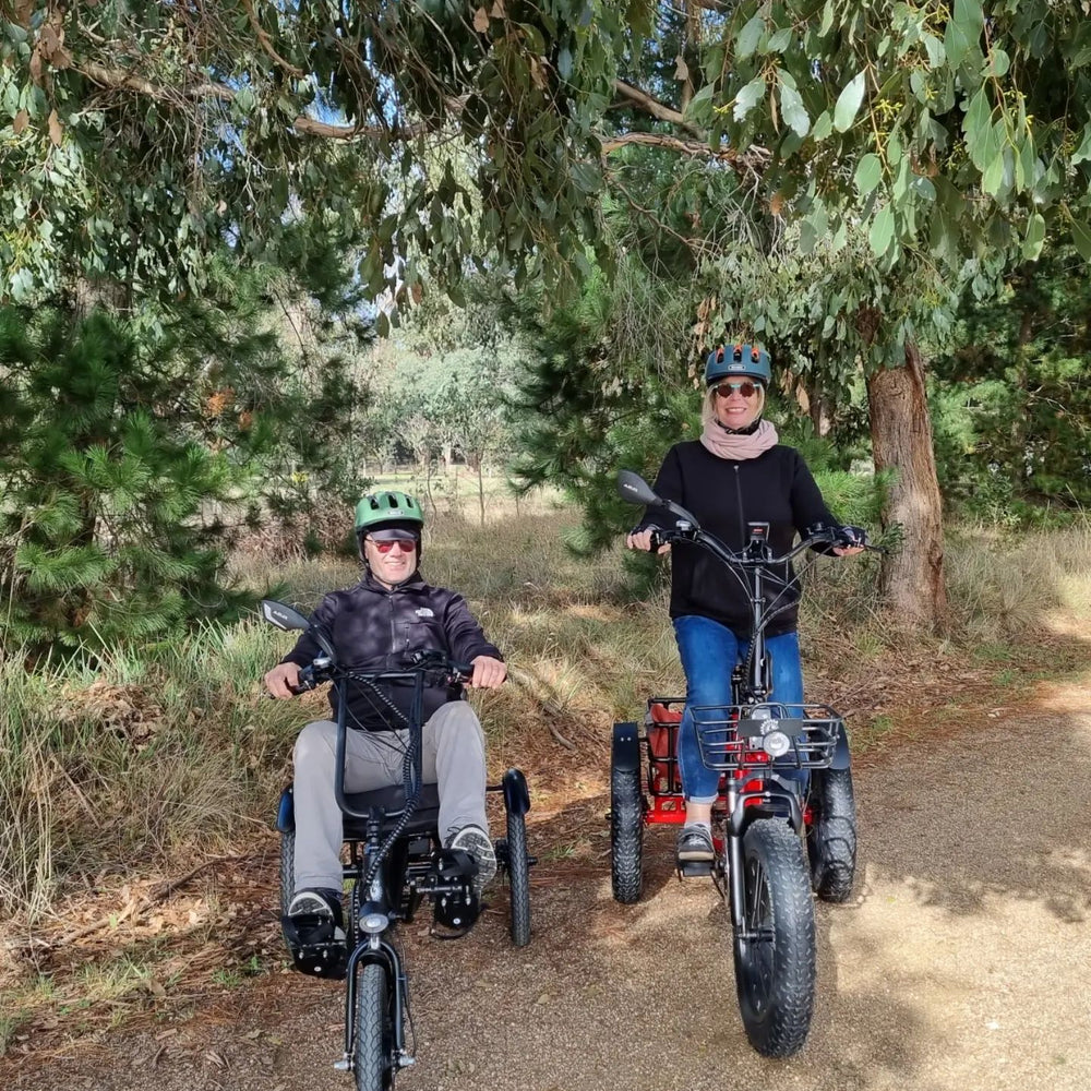 richard and andrea on our 3 wheel electric tricycles