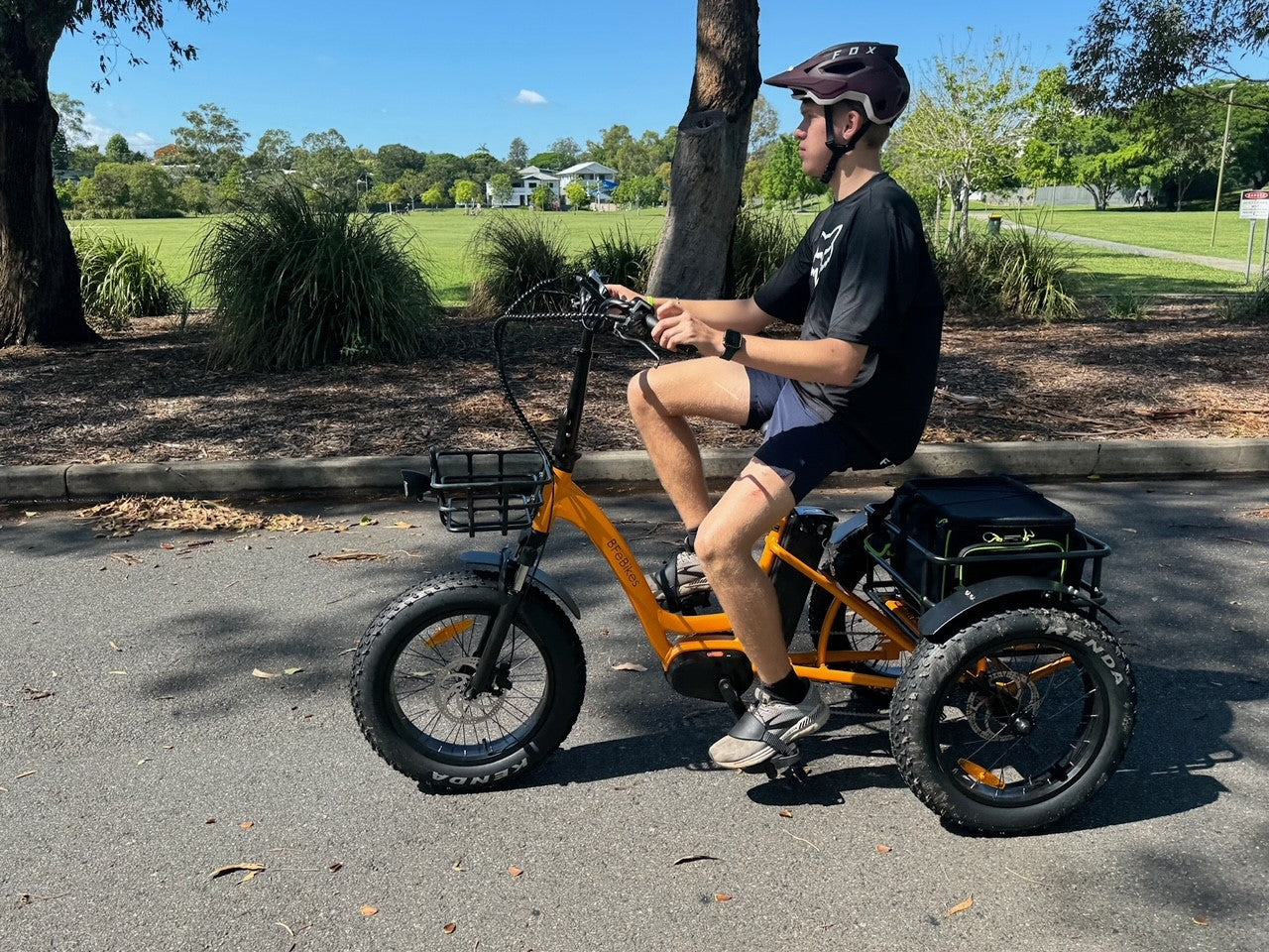 family out for a bike ride