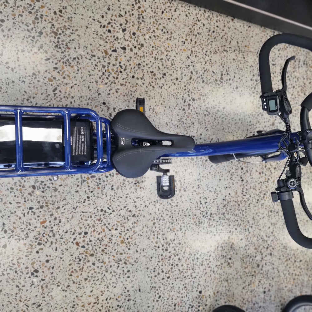 
                      
                        Birds eye view of navy Orange lightning electric bike 
                      
                    