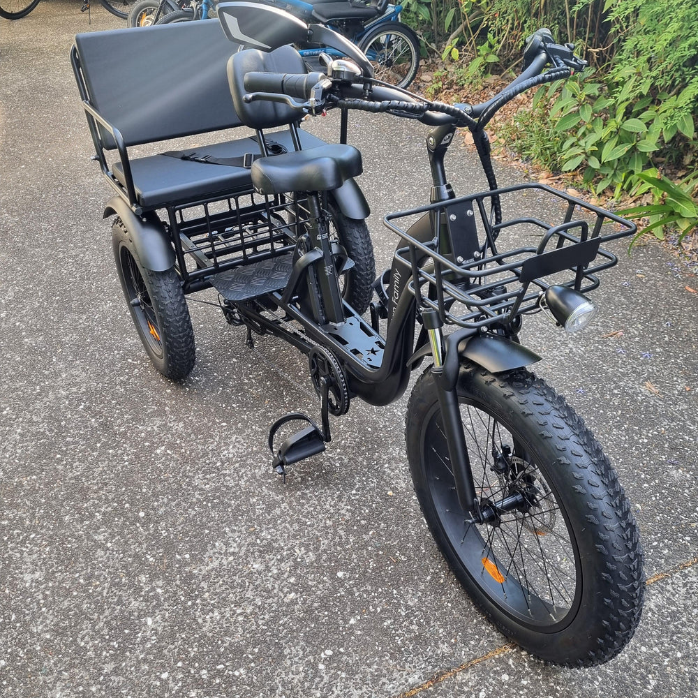 
                      
                        Front shot of a black electric trike - Trojan Family
                      
                    