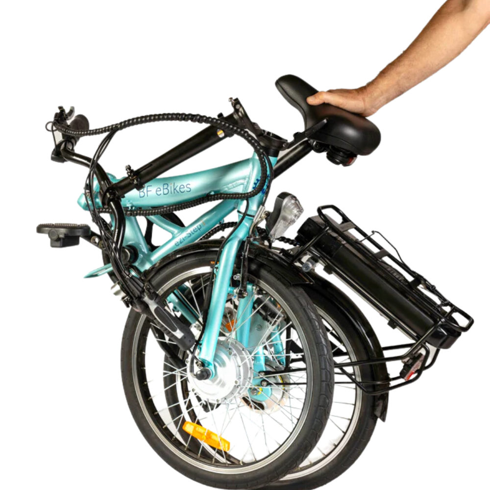 BF ezi Step 2 2 Folding 20 Electric Bike with adult stabilisers