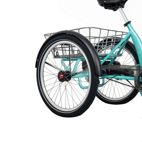 Back wheels and basket on the Aqua BF i-Tri 24-inch Electric Tricycle