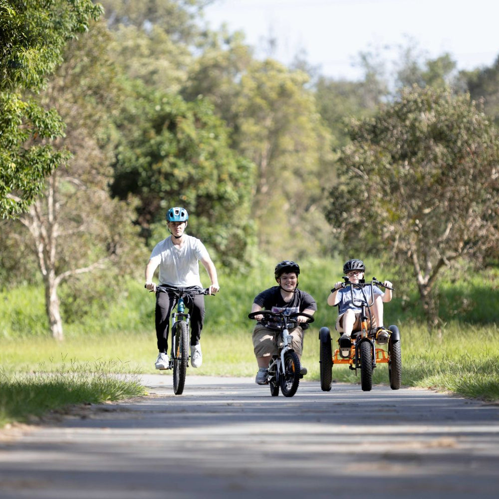 
                      
                        electric bike riding through the park
                      
                    