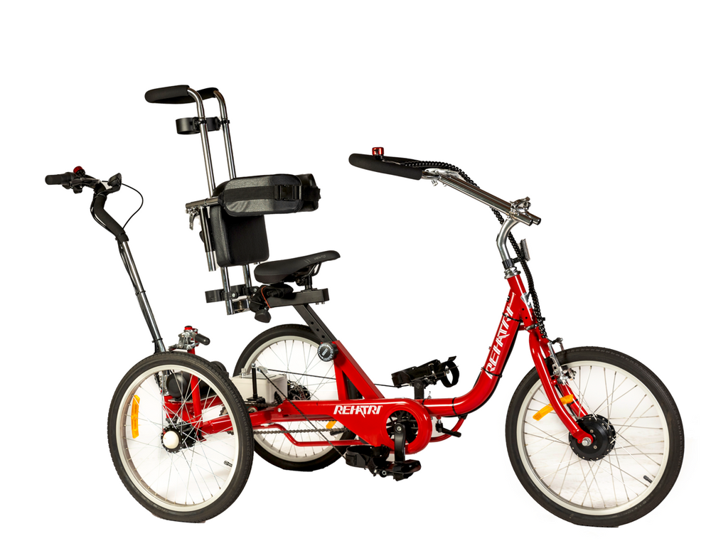 Red special needs electric tricycle