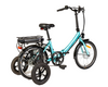 Aqua coloured Folding Electric Bike with adult stabilisers