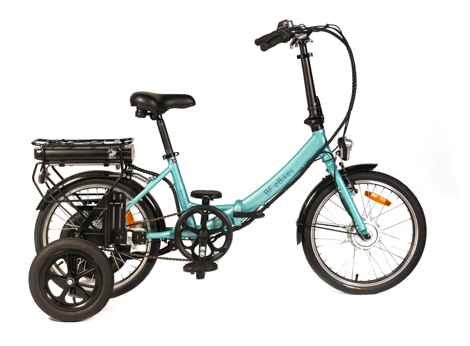 
                  
                    Side view of aqua Folding 20" Electric Bike
                  
                