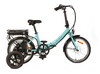 Aqua coloured Folding Electric Bike with adult stabilisers