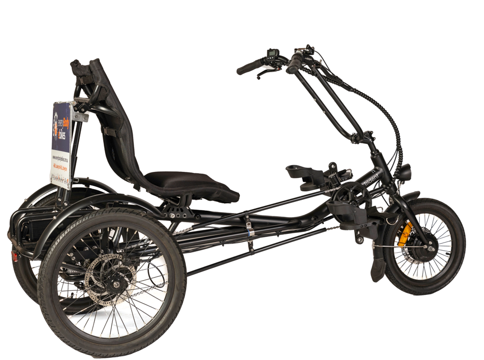 
                      
                        Back view of black coloured Trident semi-recumbent electric tricycle
                      
                    