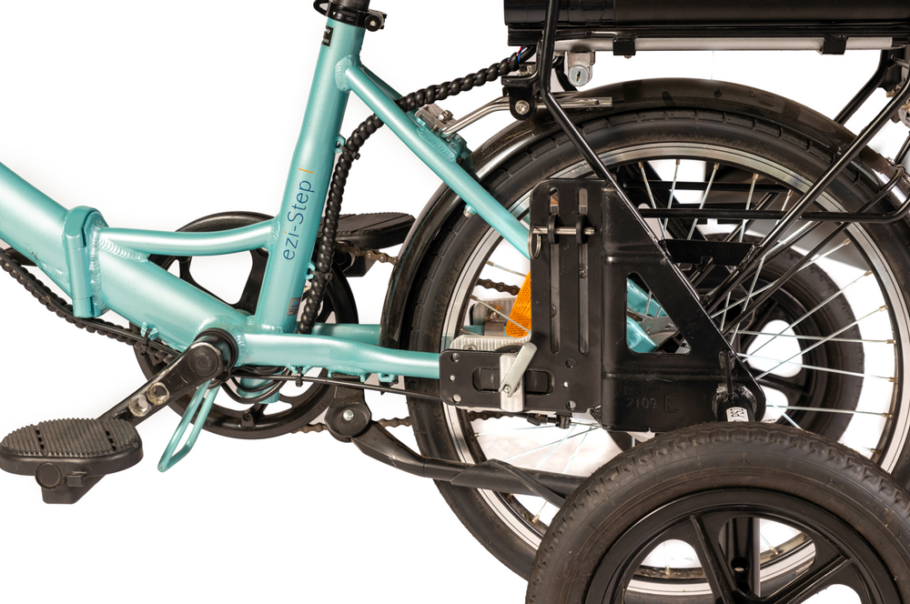 
                      
                        Wheel of Aqua coloured Folding Electric Bike
                      
                    