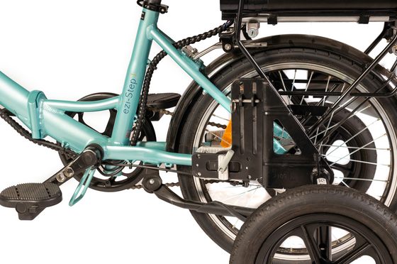 Wheel of Aqua coloured Folding Electric Bike