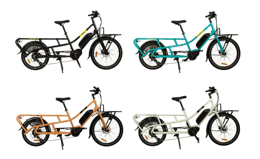 Four displayed electric bikes