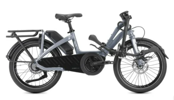 Side view of greay Tern NBD S5i step-through ebike with folded bars
