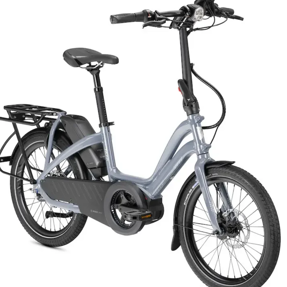 Front view of silver Tern NBD S5i step-through ebike