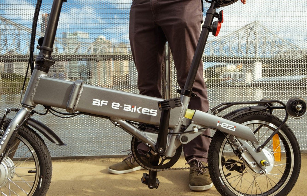 
                      
                        Close up of the grey BF i-Ezi Folding Electric Bike
                      
                    