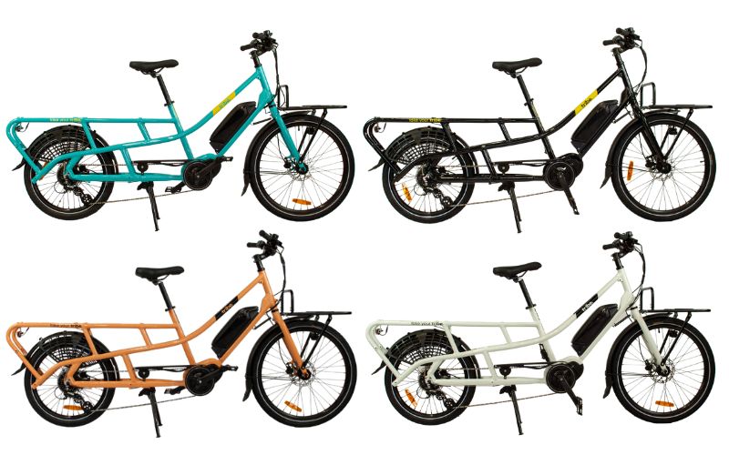 
                      
                        Blue, black and orange Tribe Bikes Evamos Longtail Cargo Bike
                      
                    