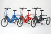 Line up of blue, red and black Di Blasi Folding Tricycle