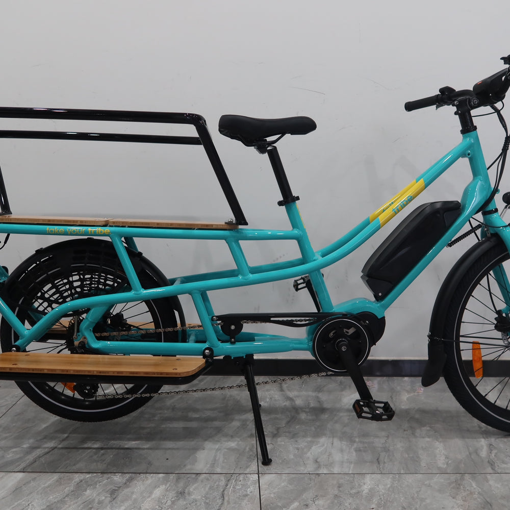 
                      
                        Aqua coloured Tribe Bikes Evamos Longtail Cargo Bike
                      
                    